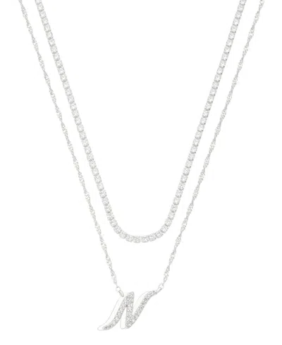 Unwritten Cubic Zirconia Gold-plated Initial Pendant Necklace Set In Silver-n