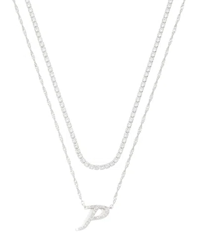 Unwritten Cubic Zirconia Gold-plated Initial Pendant Necklace Set In Silver-p