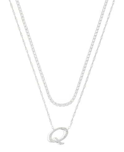 Unwritten Cubic Zirconia Gold-plated Initial Pendant Necklace Set In Silver-q