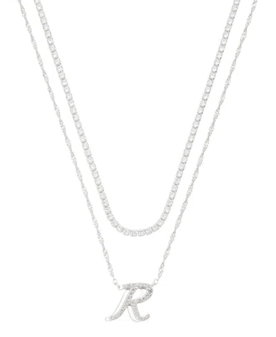 Unwritten Cubic Zirconia Gold-plated Initial Pendant Necklace Set In Silver-r
