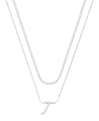 Unwritten Cubic Zirconia Gold-plated Initial Pendant Necklace Set In Silver-t