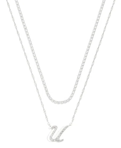 Unwritten Cubic Zirconia Gold-plated Initial Pendant Necklace Set In Silver-u