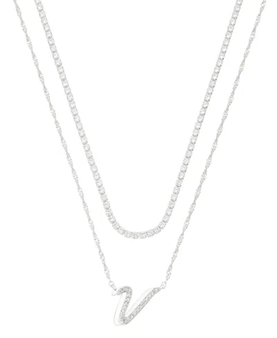 Unwritten Cubic Zirconia Gold-plated Initial Pendant Necklace Set In Silver-v