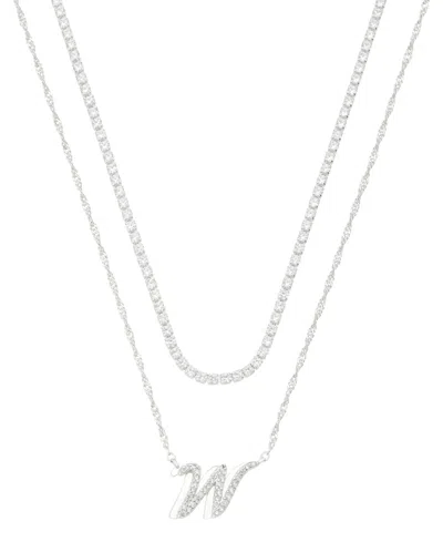 Unwritten Cubic Zirconia Gold-plated Initial Pendant Necklace Set In Silver-w