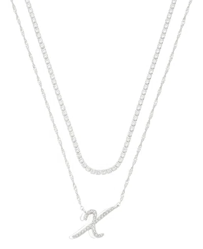 Unwritten Cubic Zirconia Gold-plated Initial Pendant Necklace Set In Silver-x