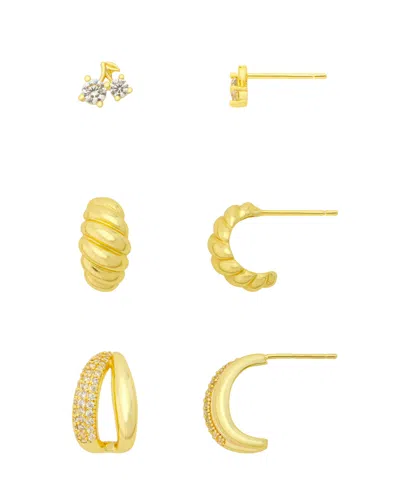 Unwritten Cubic Zirconia Gold-tone Crescent 3-piece Earring Set