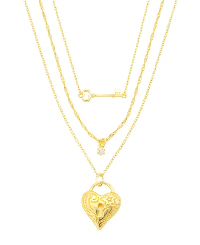 Unwritten Cubic Zirconia Gold-tone Layered Heart Necklace, 3-piece Set
