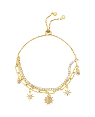Unwritten Cubic Zirconia Gold-tone Plated Celestial Layered Bolo Bracelet