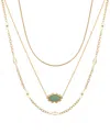Unwritten Cubic Zirconia Green Aventurine Evil Eye Layered Necklace Set In Gold