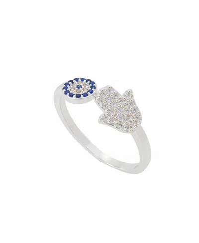 Unwritten Cubic Zirconia Hamsa And Evil Eye Statement Ring In Silver