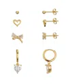 Unwritten Cubic Zirconia Heart And Bow Hoop Stud Earring Set In Gold