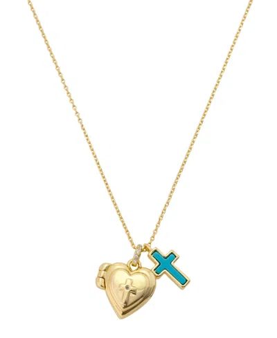 Unwritten Cubic Zirconia Heart And Cross Cluster Charm Pendant Necklace In Gold