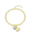 Unwritten Cubic Zirconia Heart And Mother Of Pearl Mama Link Chain Bracelet In Two-tone