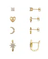 Unwritten Cubic Zirconia Heart Moon Star Hoop Stud Earring Set In Gold