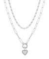 Unwritten Cubic Zirconia Heart Paperclip Carabiner Layered Necklace Set In Silver