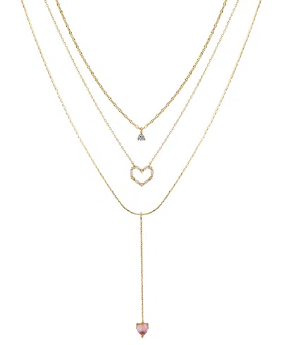 Unwritten Cubic Zirconia Heart Y-neck Layered Necklace Set In Gold