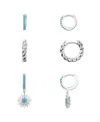 Unwritten Cubic Zirconia Imitation Turquoise Sun Charm Hoop Set In Silver