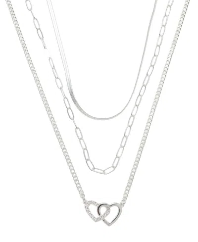 Unwritten Cubic Zirconia Interlocking Heart Layered Necklace Set