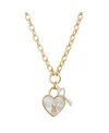 Unwritten Cubic Zirconia Key And Genuine Mother Of Pearl Inlay Stone Heart Necklace In Gold