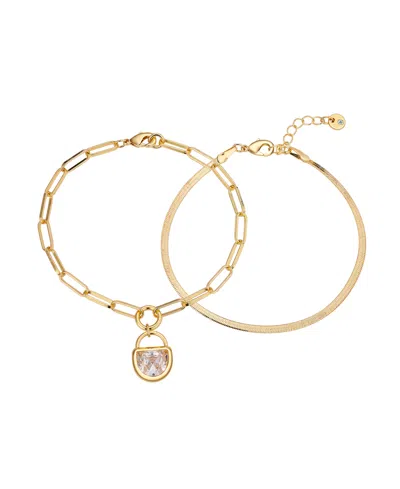 Unwritten Cubic Zirconia Lock 2-piece Bracelet Set In Gold