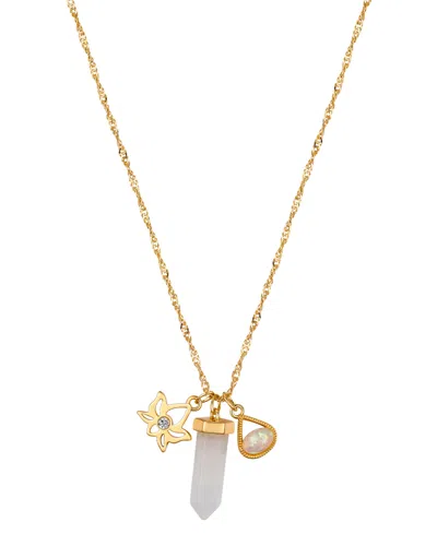 Unwritten Cubic Zirconia Lotus Opal Stone Clear Quartz Crystal Charm Pendant Necklace In Gold