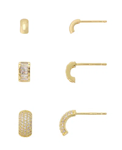 Unwritten Cubic Zirconia Mini Hoop Trio Earring Set In Gold