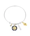 Unwritten Cubic Zirconia Moon And Star Silver Plated "dream" 14k Gold Plated Charm Bangle Bracelet In Silver