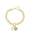 Unwritten Cubic Zirconia Moon Crystal Green Enamel Evil Eye Link Chain Bracelet With Extender In Gold