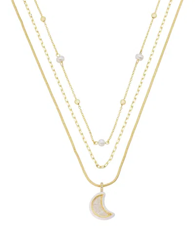 Unwritten Cubic Zirconia Moon Shaker Pendant Trio Necklace Set In Gold