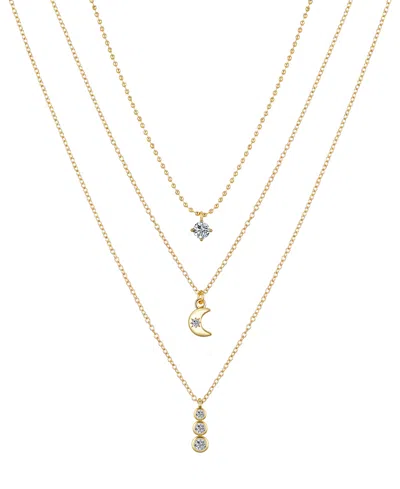 Unwritten Cubic Zirconia Moon Triple Bezel Layered Necklace Set In Gold