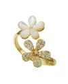 Unwritten Cubic Zirconia Mother Of Pearl Flower Bypass Ring In Gold