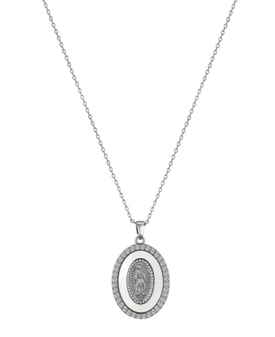 Unwritten Cubic Zirconia Mother Of Pearl Mary Pendant Necklace In Silver
