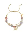 Unwritten Cubic Zirconia Multi Pink Stone Butterfly Bolo Bracelet In Gold