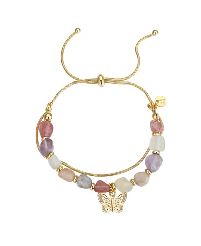 Unwritten Cubic Zirconia Multi Pink Stone Butterfly Bolo Bracelet In Gold