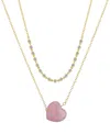 Unwritten Cubic Zirconia Rose Quartz Heart Layered 2-piece Necklace Set In Gold