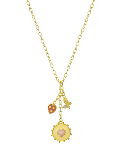 Unwritten Cubic Zirconia Rose Quartz Stone Heart Charm Y-necklace In Gold