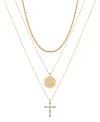 Unwritten Cubic Zirconia Saint Christopher Cross Layered Pendant Necklace Set In Gold