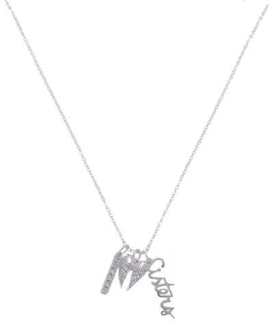 Unwritten Cubic Zirconia Sisters And Angel Wing Short Pendant Charm Necklace In Silver