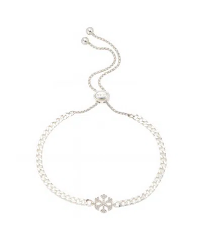Unwritten Cubic Zirconia Snowflake Adjustable Bolo Bracelet In Silver
