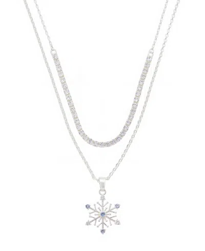 Unwritten Cubic Zirconia Snowflake Pendant Layered Necklace Set In Silver