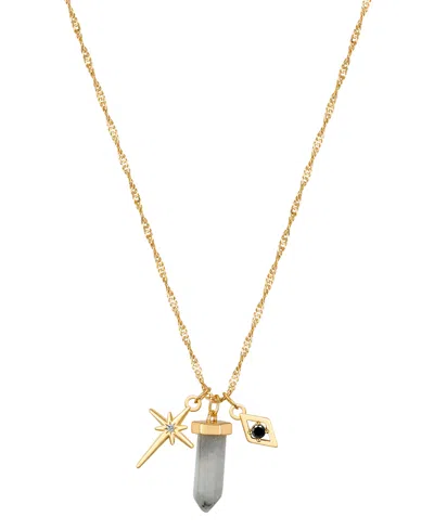 Unwritten Cubic Zirconia Star And Evil Eye Sodalite Crystal Charm Pendant Necklace In Gold