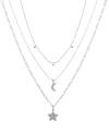 Unwritten Cubic Zirconia Star And Moon Layered Pendant Necklace Set In Silver