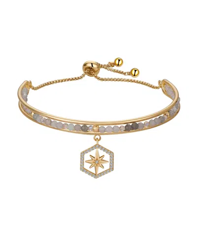 Unwritten Cubic Zirconia Star And Multi Color Glass Stone Bead Bracelet In Gold