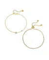 Unwritten Cubic Zirconia Star Bezel Layered Bolo Bracelet Set In Gold