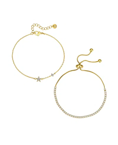Unwritten Cubic Zirconia Star Bezel Layered Bolo Bracelet Set In Gold