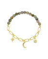 Unwritten Cubic Zirconia Star, Moon And Cubic Zirconia Star Link Chain Labradorite Stone Stretch Bracelet In Gold