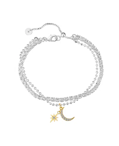 Unwritten Cubic Zirconia Star Moon Tennis And Ball Bracelet In Two-tone