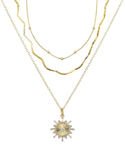 Unwritten Cubic Zirconia Sun Pendant Layered Necklace Set, 3 Pieces In Gold
