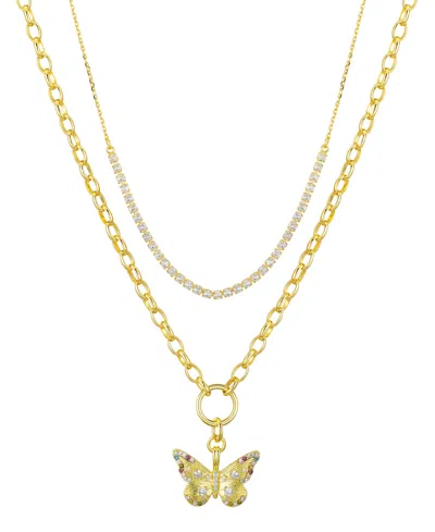 Unwritten Cubic Zirconia Tennis Butterfly Layered Necklace Set