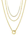 Unwritten Cubic Zirconia Tennis Round Carabiner Layered Necklace Sets In Gold